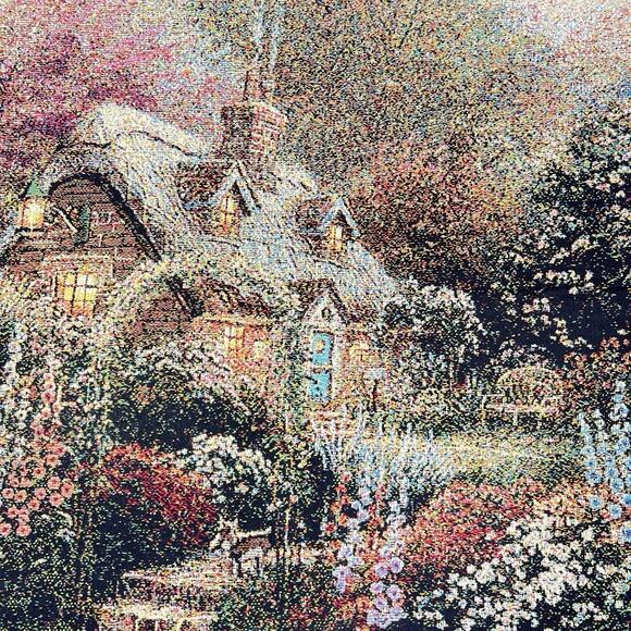 Thomas Kinkade Throw Blanket Lamplight Bridge Painter of Light Tapestry 63x42 - Picture 3 of 12